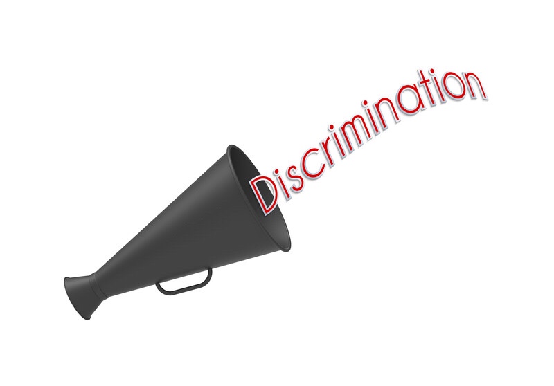 A megaphone with the caption, “discrimination.”