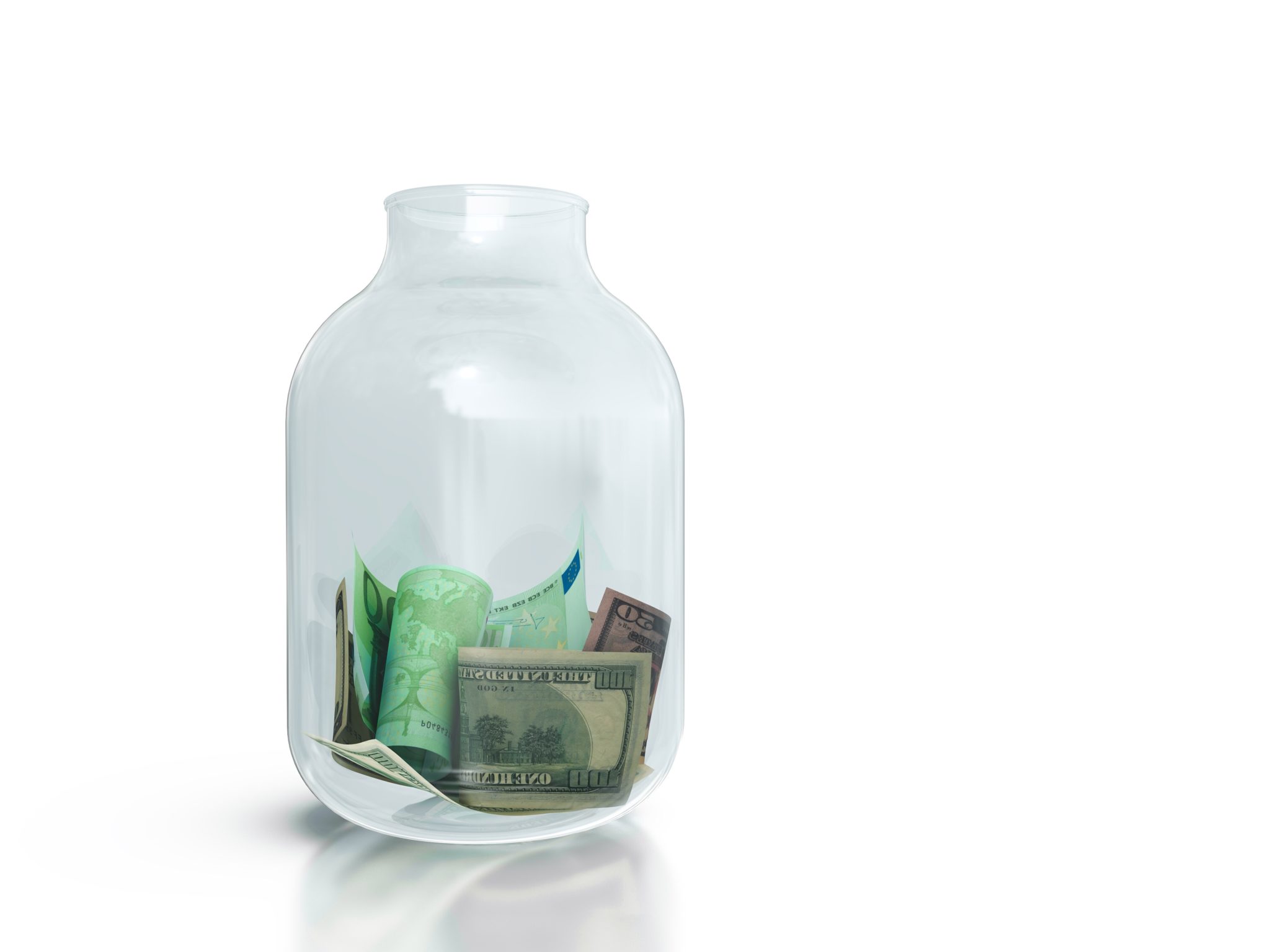 Donation jar with money.