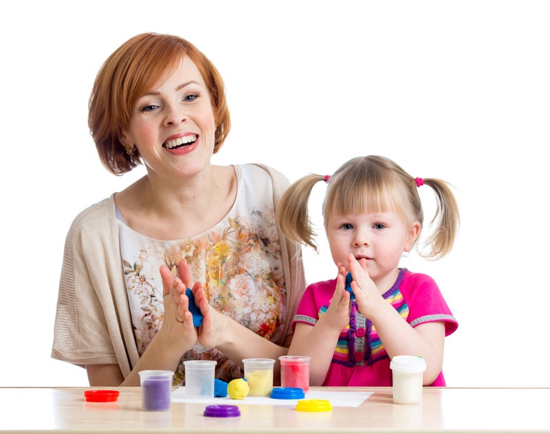 Mother and daughter enjoying play-dough