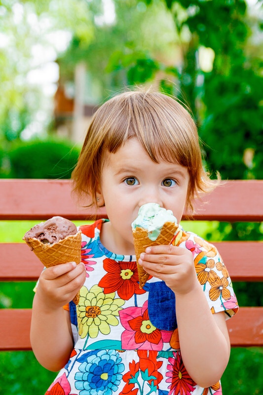 Little girl eating ice cream.