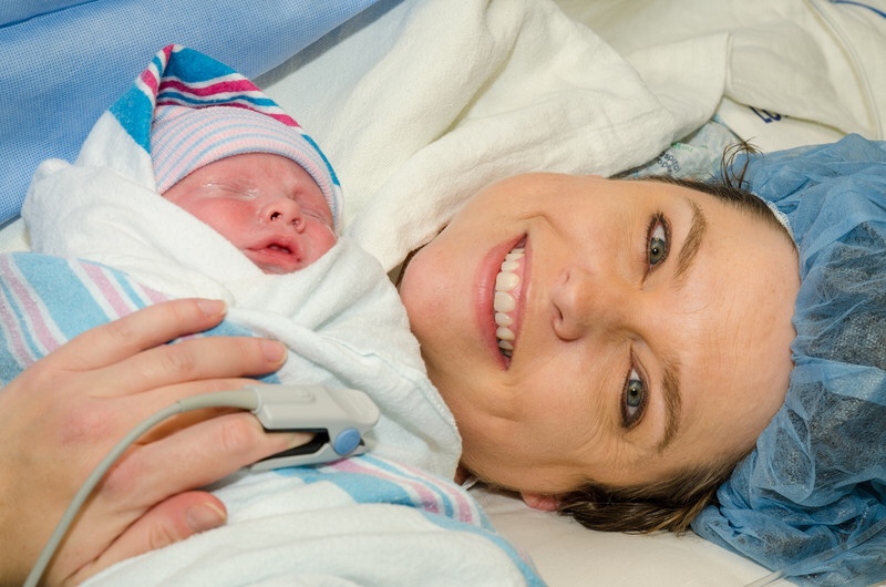Mother and baby after C-section