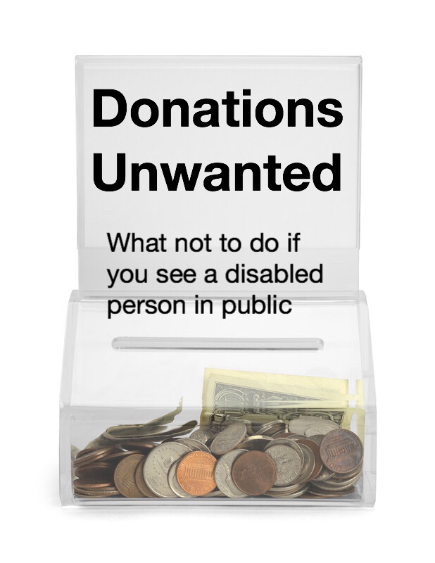 Donations Unwanted, What Not To Do, pin. Donation box with money.