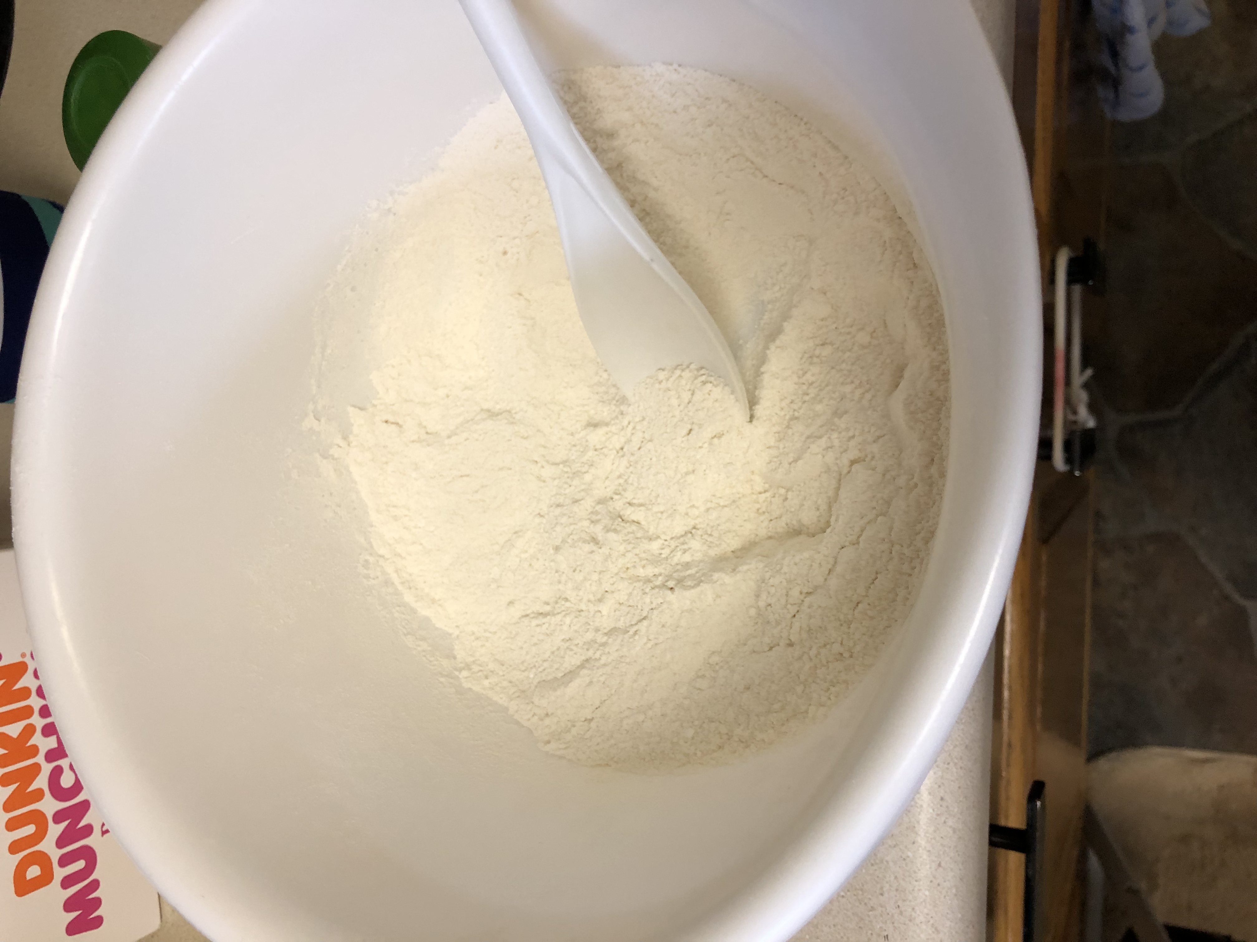 The dry ingredients in a mixing bowl