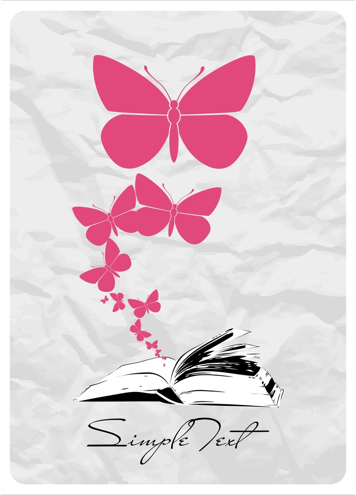 An open book with butterflies