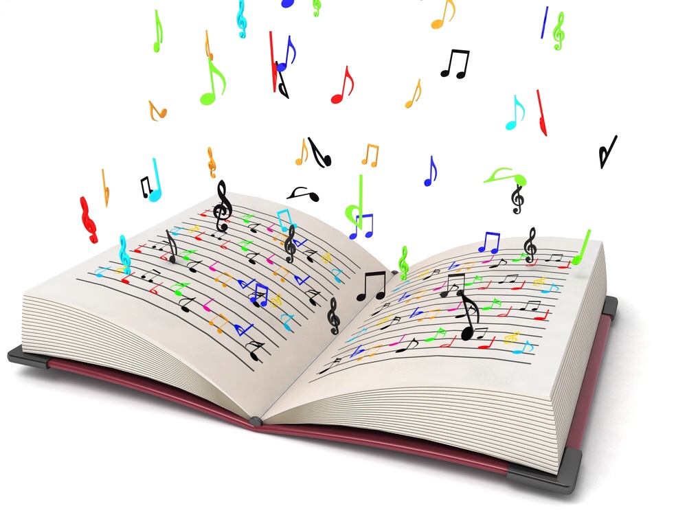 Musical notes flying out of book