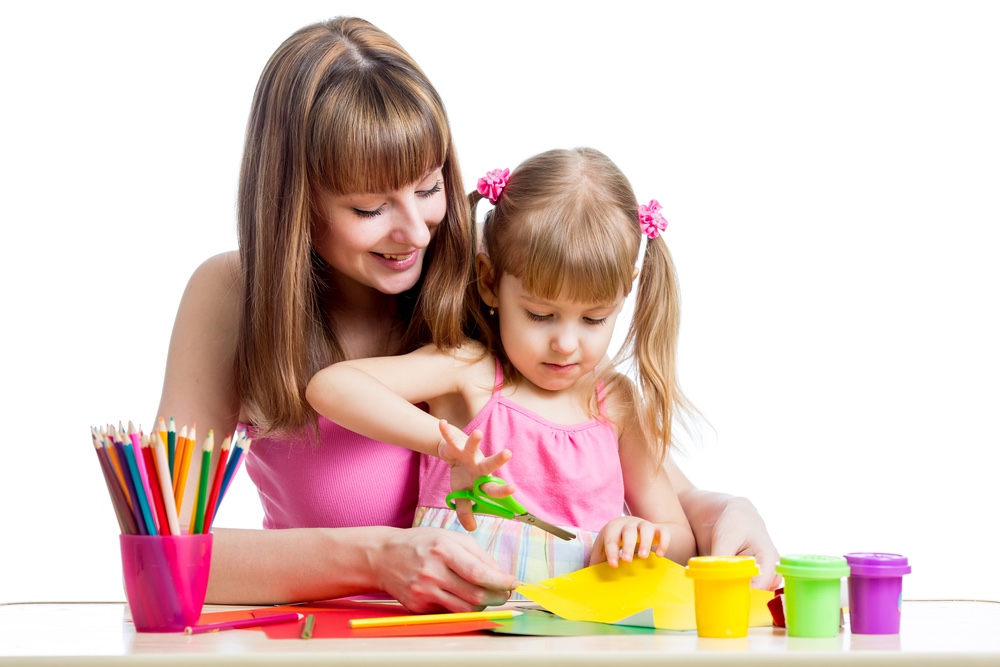 Mother and daughter doing crafts