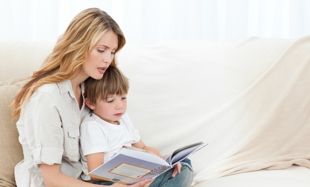 Mother and son reading
